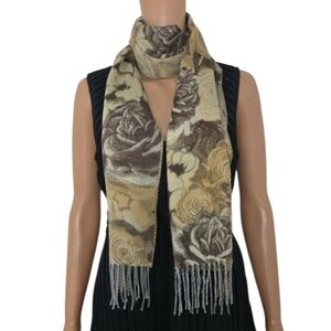 V.FRAAS  Cashmink Scarf  Women’s Softer Than Cashmere Floral beige/black 64"×12"